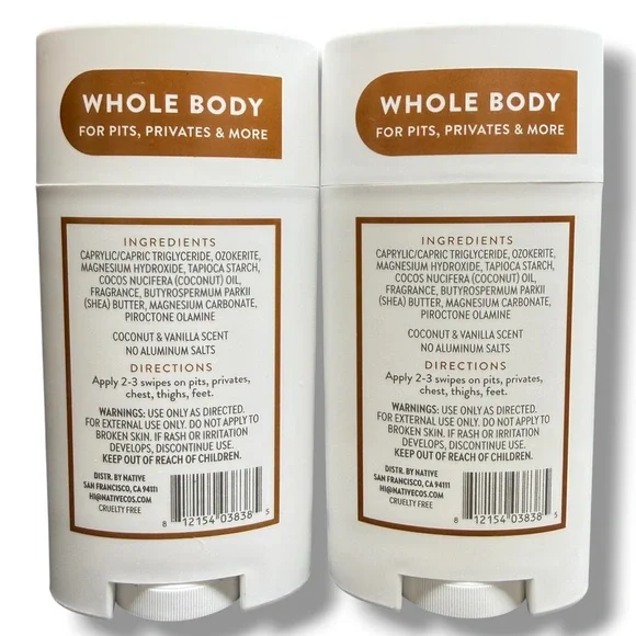 2x Native Whole Body Deodorant Coconut & Vanilla For Pits Privates & More 2.3 oz - Picture 3 of 6